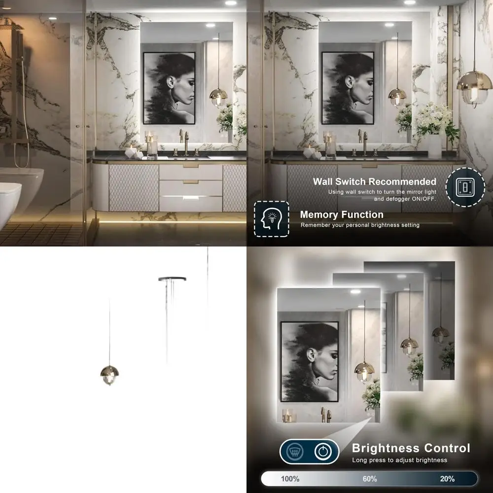 

36 x 28 Inch LED Backlit Mirror with Light, Anti-Fog, Dimmable, Wall-Mounted Vanity Mirror for Bathroom