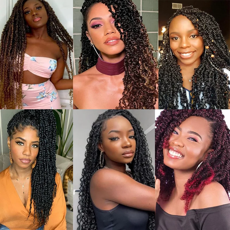 Синтетические волосы Boho Crochet Passion Twist с предварительно закрученными петлями, 22-дюймовые вязанные крючком волосы Goddess Passion Twist с вьющимися концами, 7 упаковок