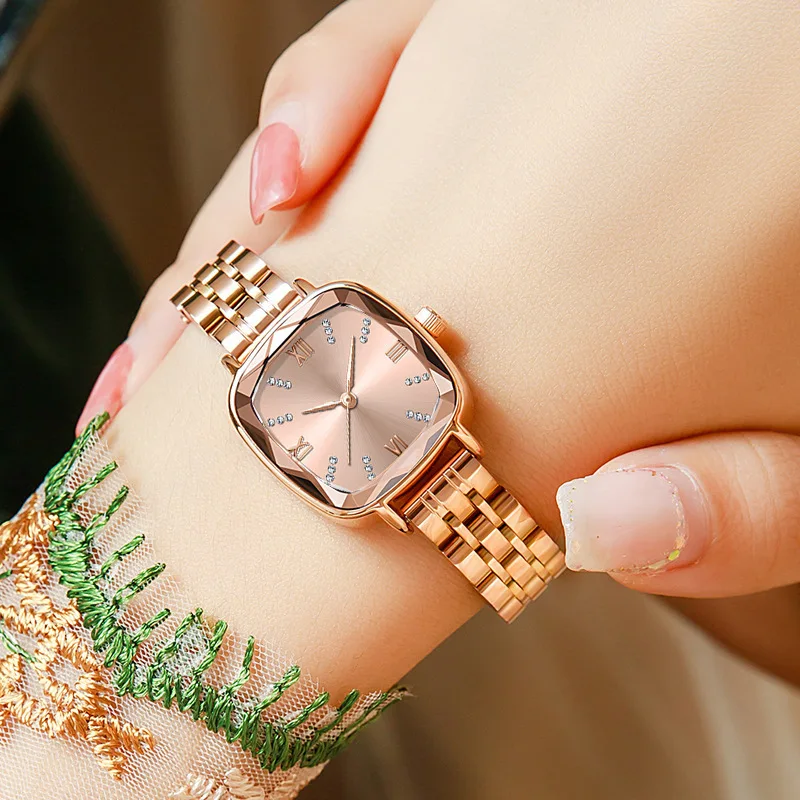 

Casual Fashion Square Women's Quartz Watch Rhinestone Rhombus Multi-sided Mirror Thin Strap Watch Simple Fashion Trend Versatile