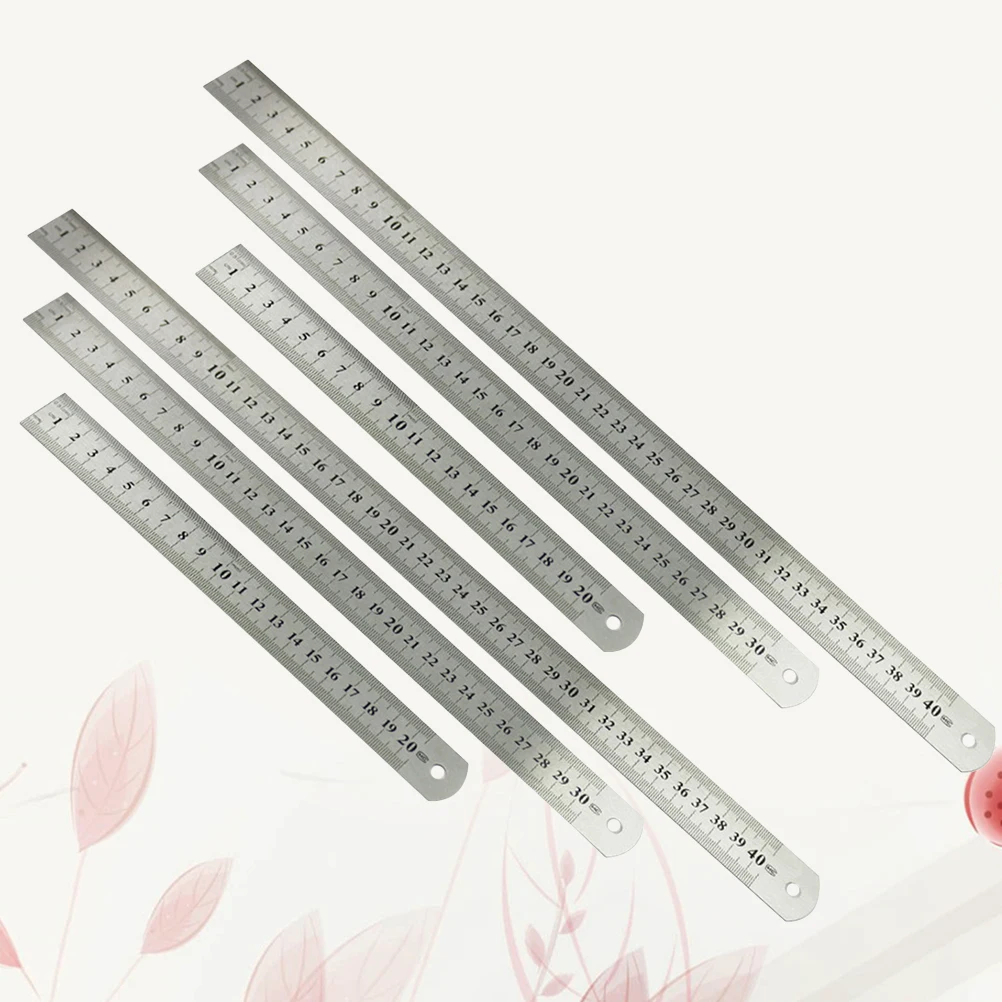 6pcs Stainless Steel Ruler 20Cm 30Cm 40Cm Double Sided Scale High Accuracy Metal Straight Edge For Office School Engineering