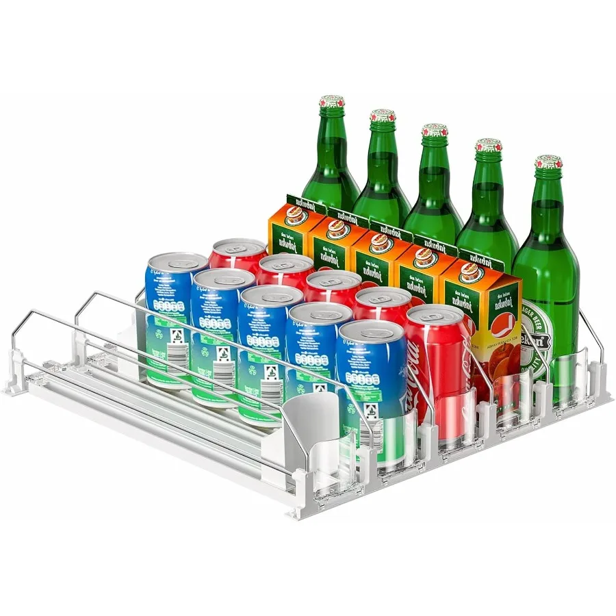 

Upgraded Drink Organizer for Fridge SpaceSaving Fridge Drink Organizer Automatic Pusher Glide and Adjustable Width Drink Dispen