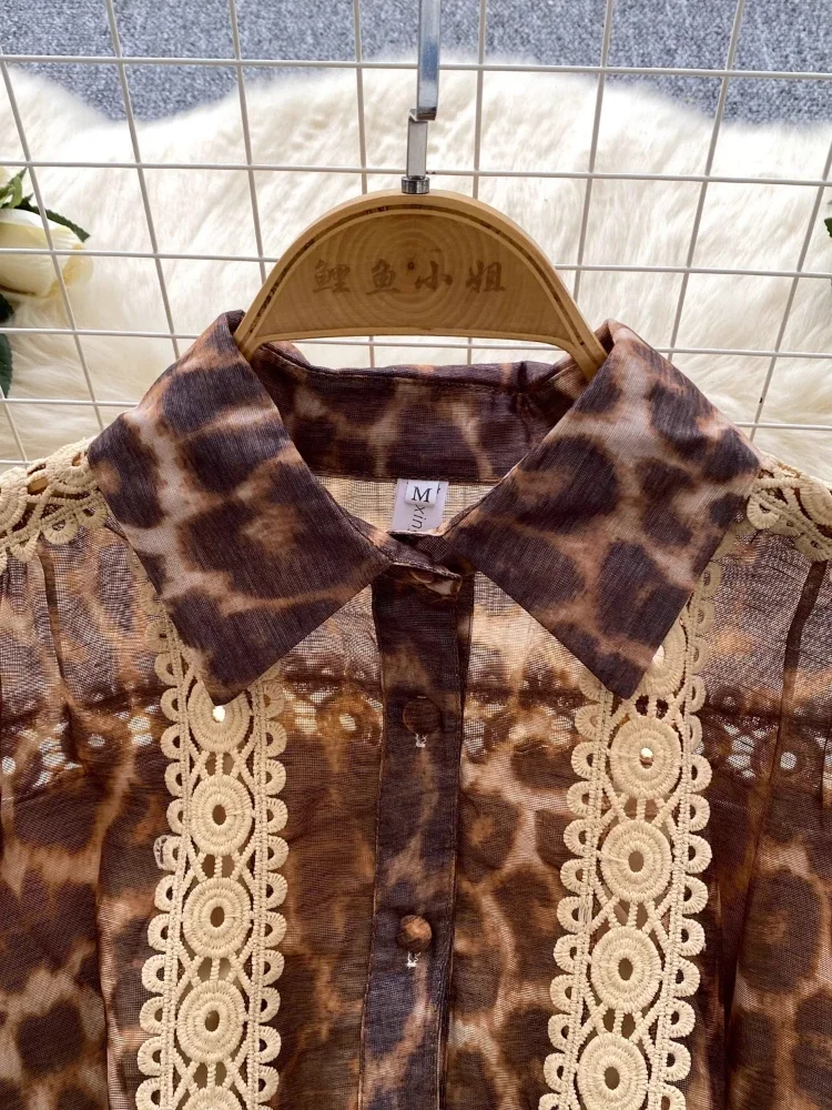France Elegant Vintage Palace Evening Dress Women Hollow Lace Leopard Short Party Dress Female Casual Chic High End Clothing New