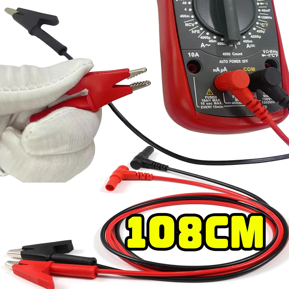 

108CM Dual Probe Multimeter Testing Leads Insulated Alligator Clip To Banana Plug Measure Tool 20A 1000V Triangle Clip Cable