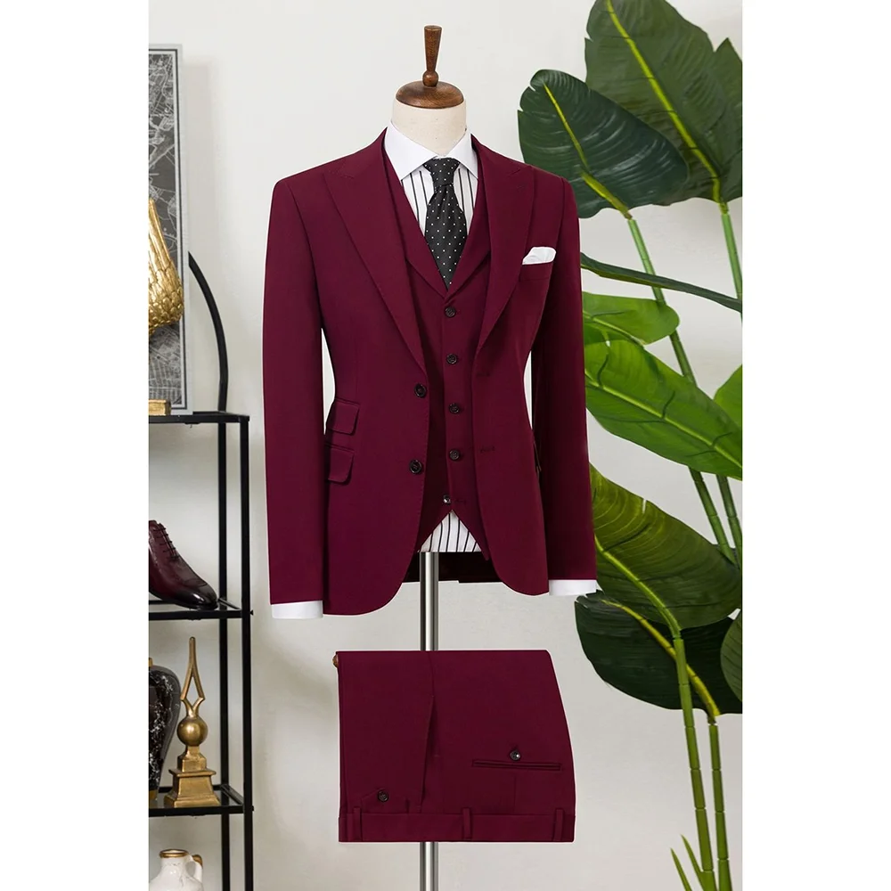 

Vintage Business Men Work Suits High Quality 3 Pieces Jacket Pants Vest Slim Fit Groom Wedding Dress Suit