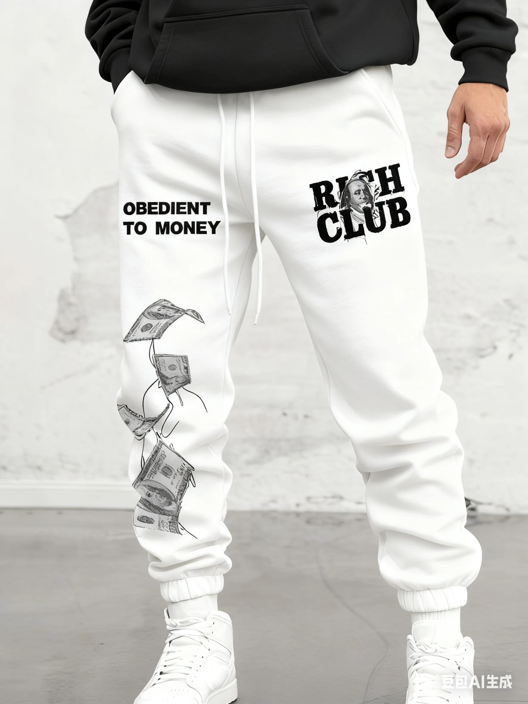 بنطال رياضي عصري للرجال على طراز الشارع مع طباعة مكدس دولار ثلاثي الأبعاد، شعار، فضفاض مناسب، ركض كاجوال #1