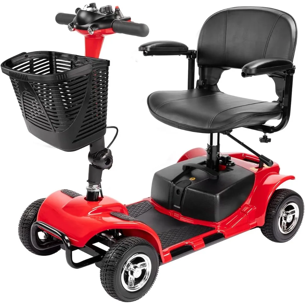 

4 Wheel Mobility Scooter, Electric Power Mobile Wheelchair Compact Duty Travel Scooter w/Basket Extended Battery Red