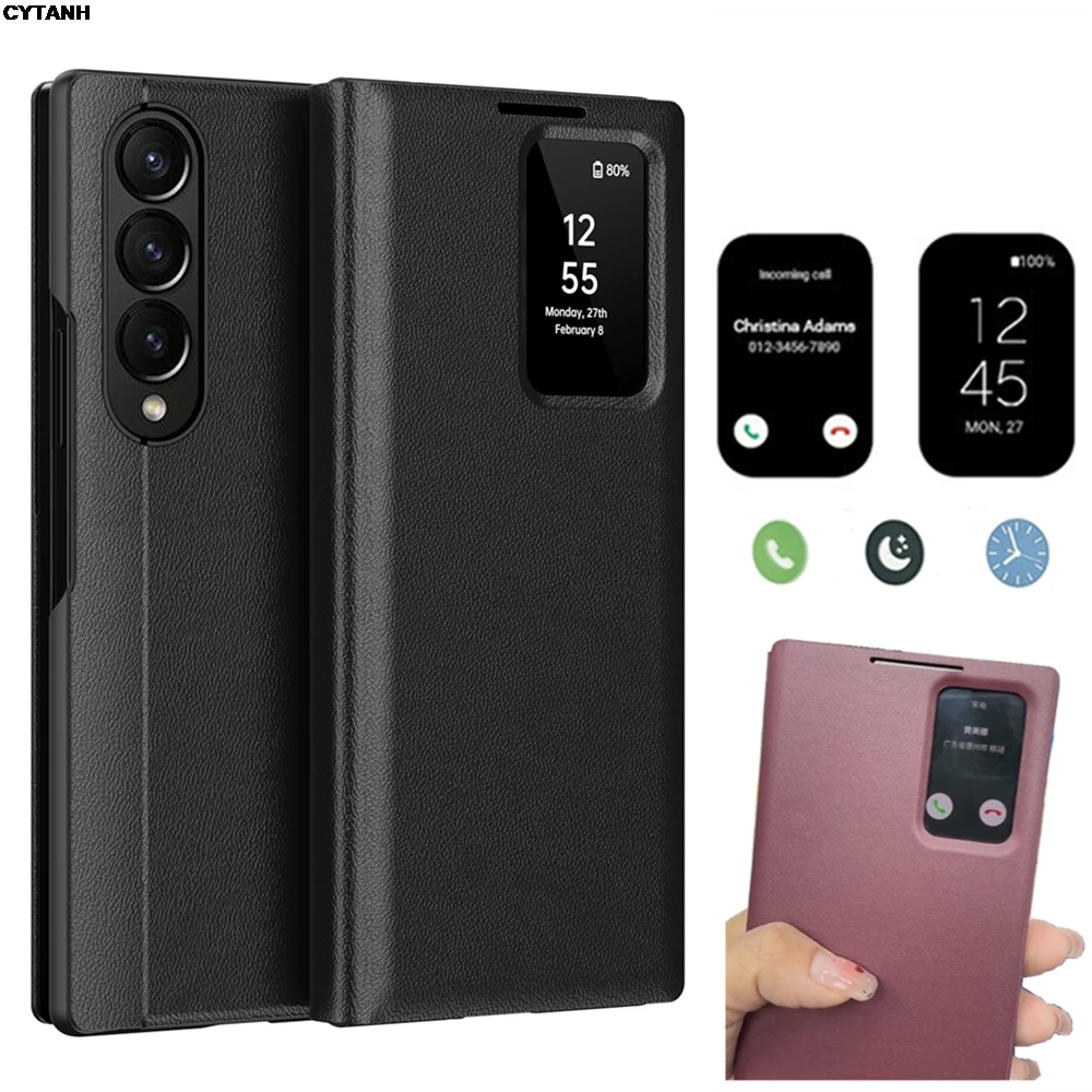Minimalist Leather Wallet Card Holder Case for Samsung Galaxy S25 S24 S23 S22 Ultra Plus Flip Smart Display Clear Window Cover