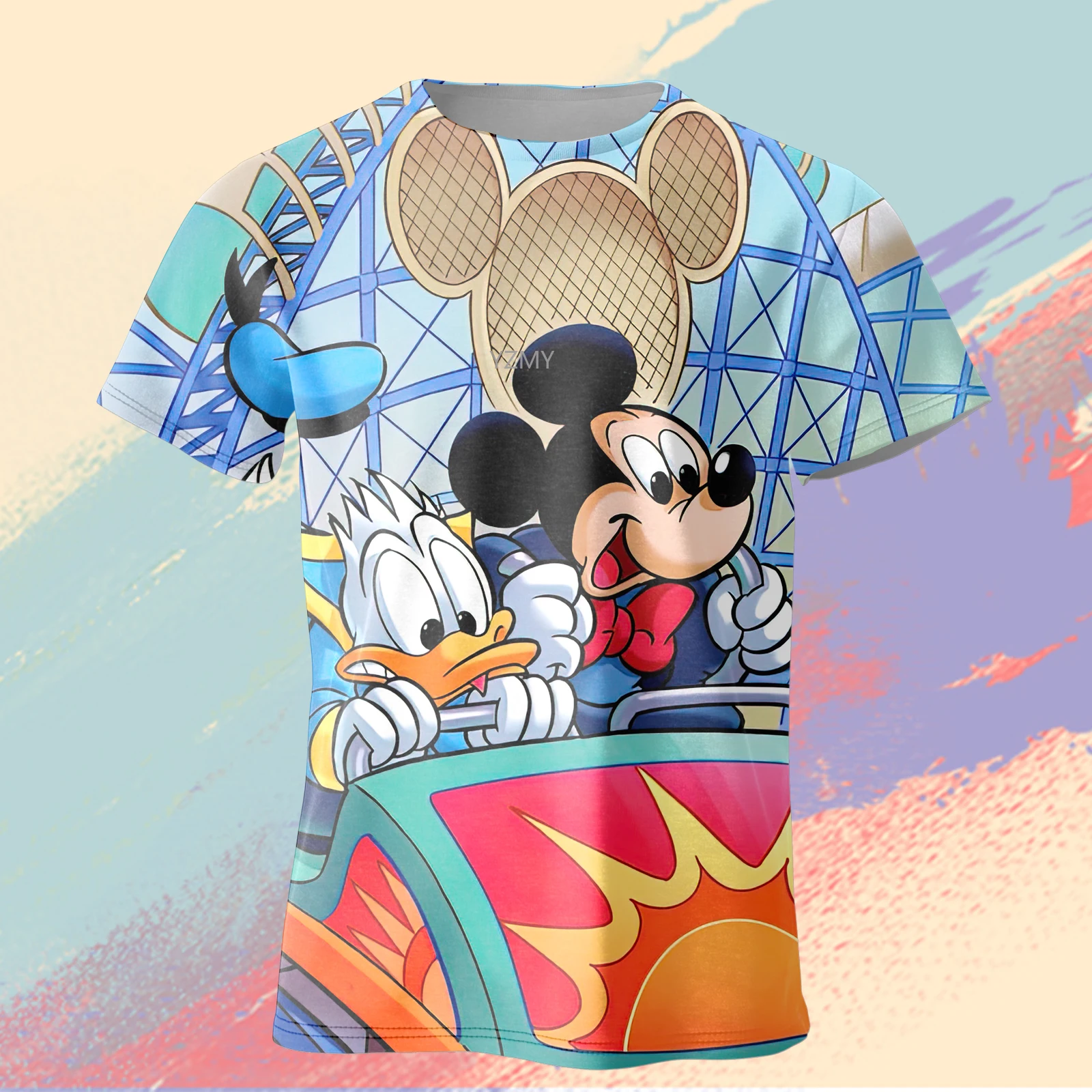 

2024 New Disney Donald Duck And Mickey Mouse 3d T Shirt Cartoon Animation 3D Children Street Graffiti Style Printed T-Shirt Tops