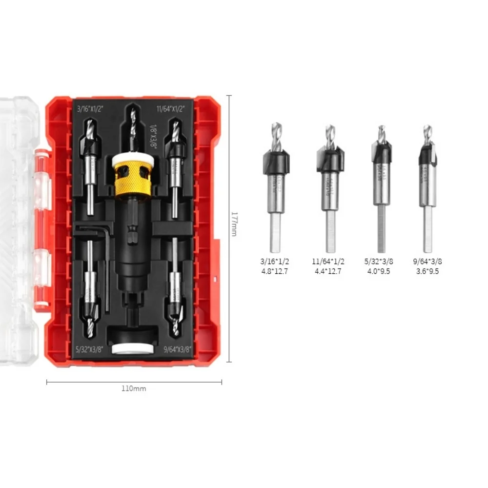 

4-in-1 Countersink Drill Bits with Depth Stop Tapered Drill Woodworking Tool Quick Change Hex Shank Countersink Drill Bits Set