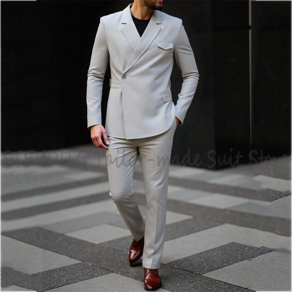 Men'S Urban Formal Wear - Light Grey One Button Men Suit