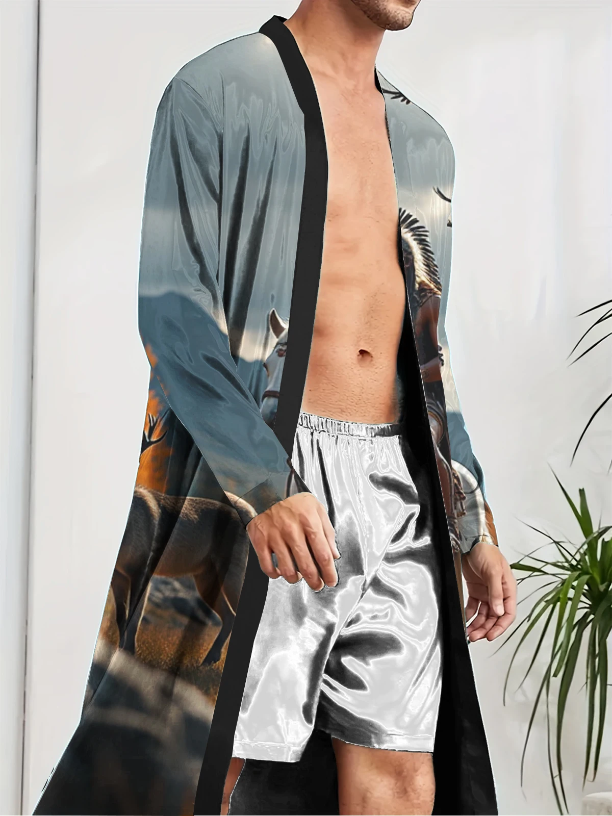 1pcs Men's Robes 2026 Spring/Summer sleepwear Breathable Graphic Bathrobe men Robes 3D Printed robe bath robe