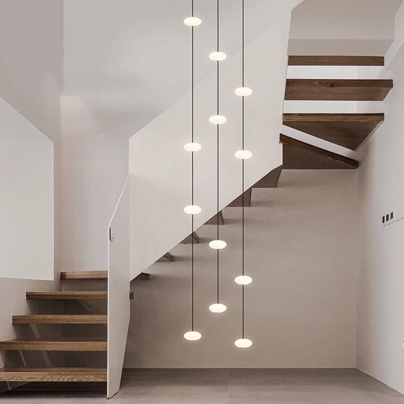 LED Minimalist Chandelier Duplex Building Attic Lighting Fixtures Nordic Hanging Chandelier Villa Revolving Staircase Pendent