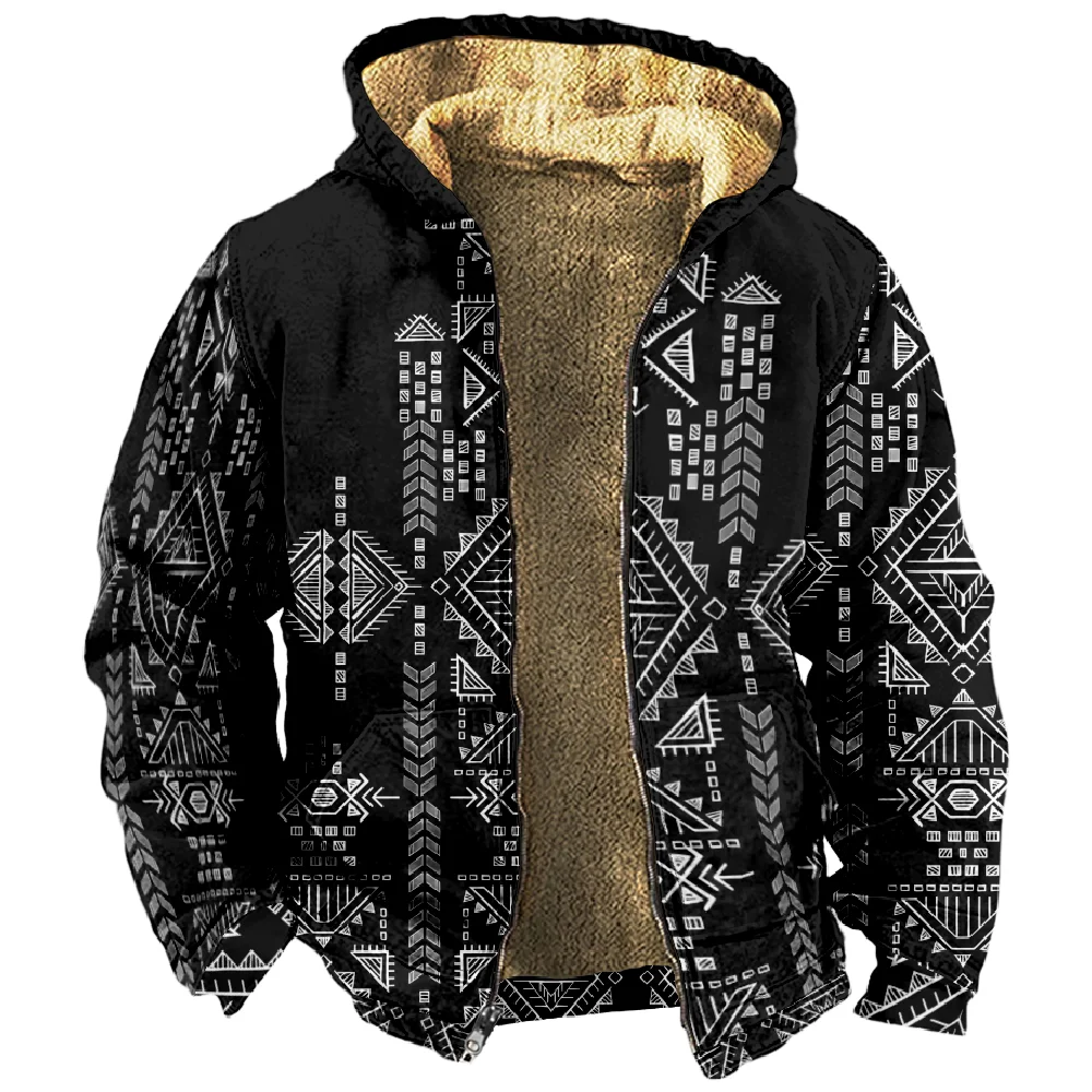 Traditionele Patroon Tribal Prints Grafische Vintage Hoodie Lange Mouw Sweatshirt Opstaande Kraag Jas Vrouwen Heren Winter Kleding