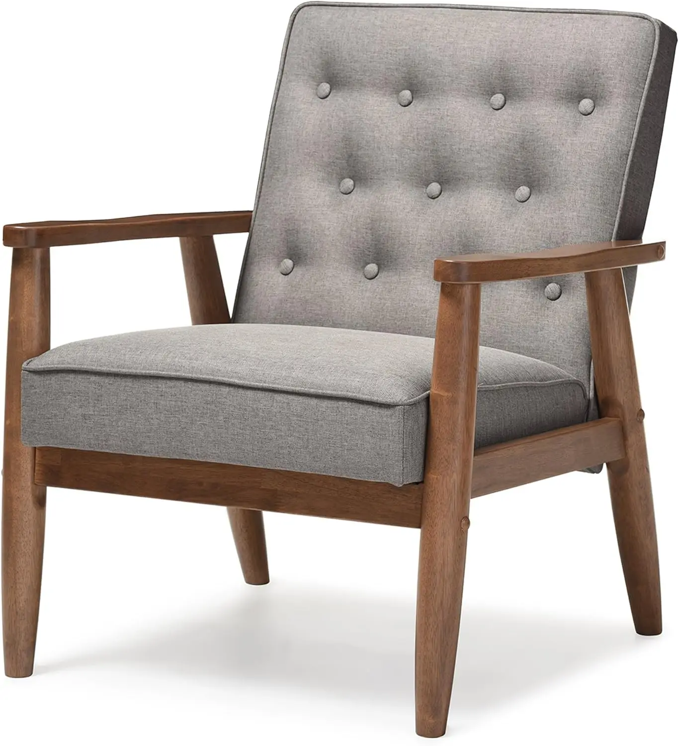 

Mid-Century Retro Modern Fabric Upholstered Wooden Lounge Chair, Grey