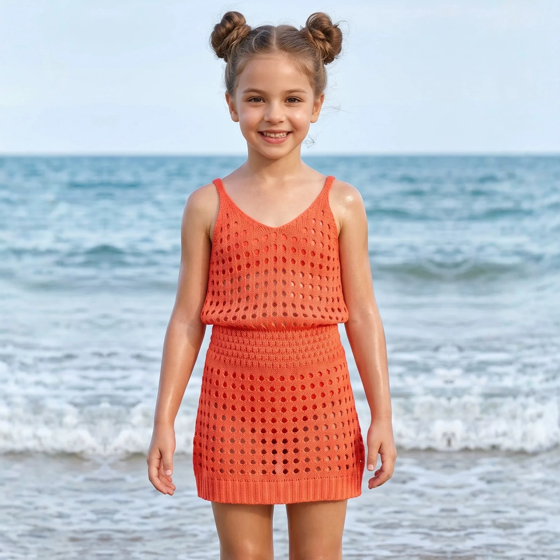 New simple girls' summer dress solid color women's treasure sleeve skirt children's clothing beach dress 3