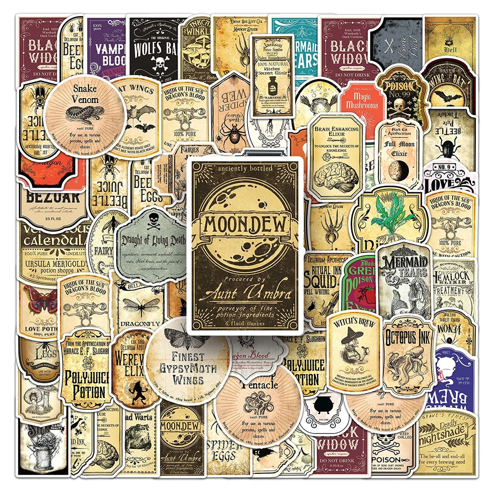 10/30/50/100pcs Vintage Magic Potion Label Stickers Halloween Horror Decoration Decals DIY Suitcase Helmet Laptop Cool Sticker