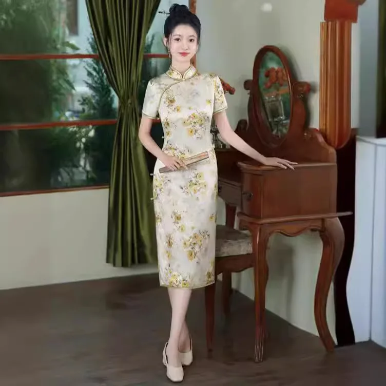 High-End Quality Real Silk Cheongsam Qipao Summer Women's Retro Improved Dress Chinese Style Dress