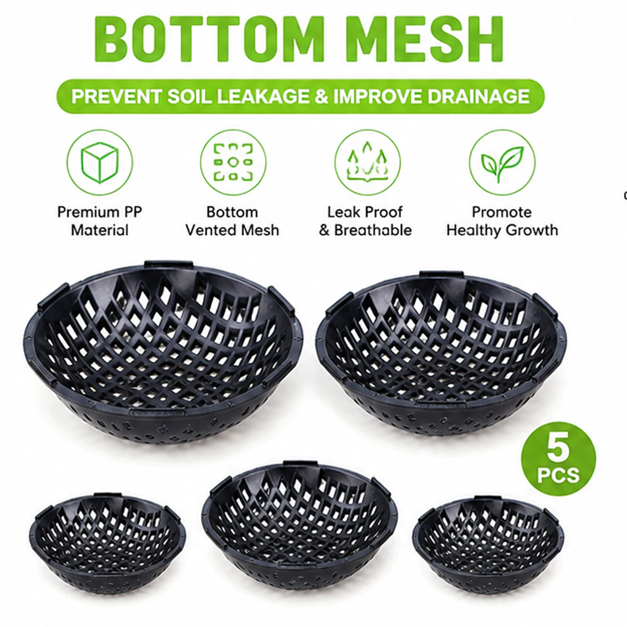5Pcs Round Plant Pot Drainage Mesh Pads, Breathable Leak-Proof Reusable Soil Filter Screens Grid Mats for Flower Pots Bonsai