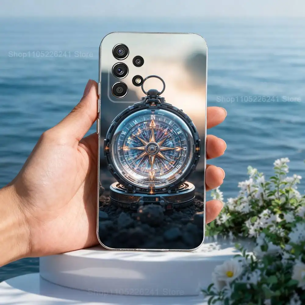 بوصلة فنية رائعة لهاتف سامسونج A30,71,51,S9,10,20,Ultra,S22,23,21,PIus,FE,Lite,شفاف,حافظة سيليكون