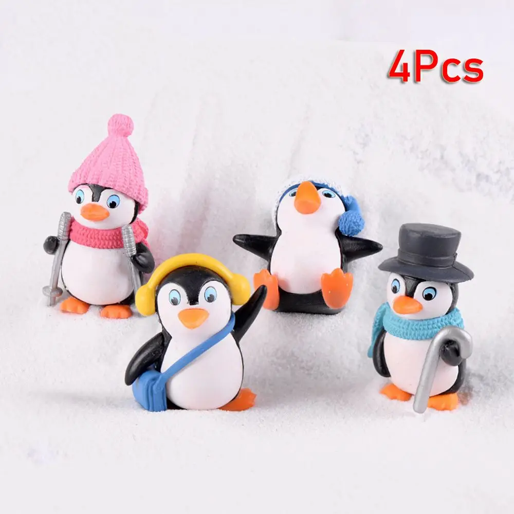 4Pcs Cartoon Party Supplies Landscape Penguin Cake Topper Penguin Characters  Cake Decoration Penguin Figures Collection