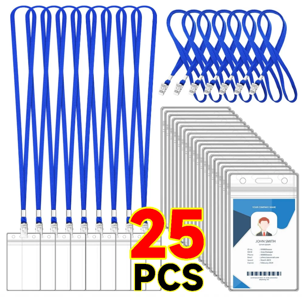Transparent Working Clear Pass Soft Work ID Card with Solid Color Lanyard Cover Neck Strap Sleeve for Work/Student ID Bank Card