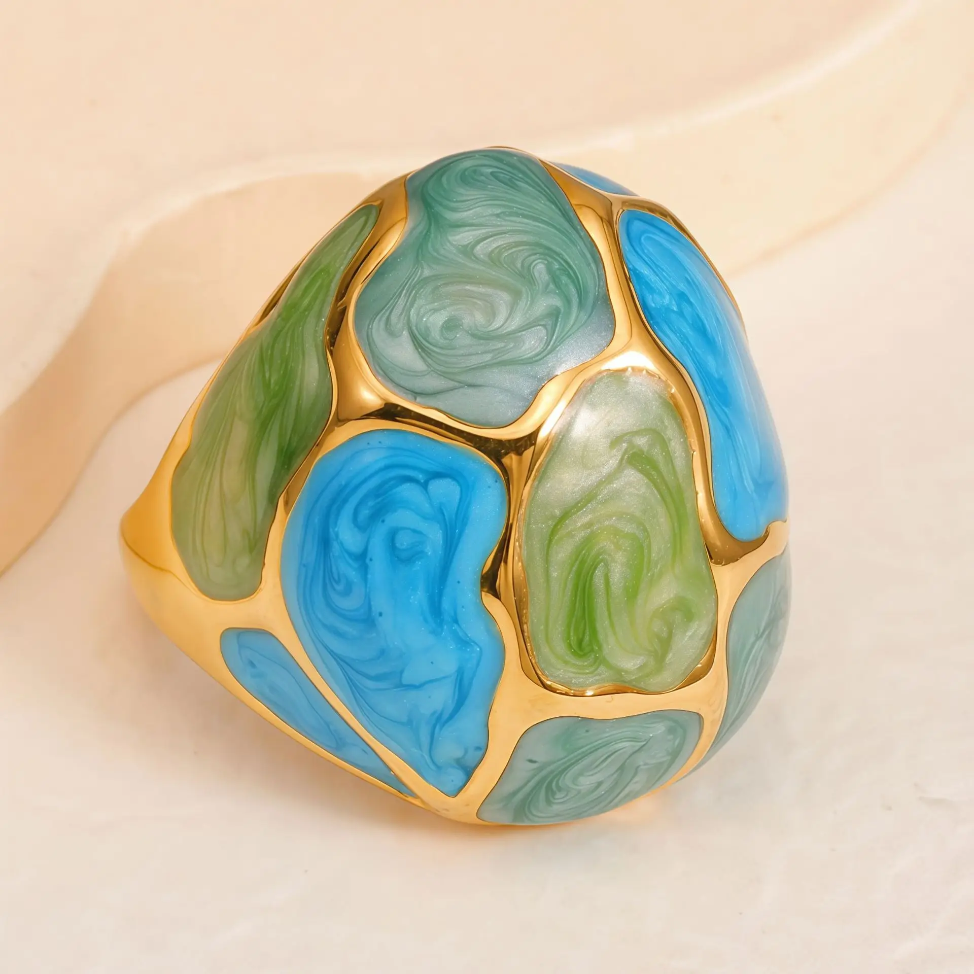 Mehrfarbiger Emaille-Vintage-Ring 18K Vergoldet 316L Edelstahl Auffälliger Einzigartiger Schmuck für Frauen – Detail 6