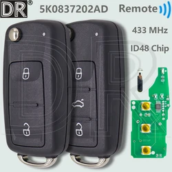DR 5K0837202AD ID48Chip 433MHz Car Remote Flip Key Wholesale For VW Volkswagen Polo Golf Passat Jetta Beetle Tiguan Skoda Seat