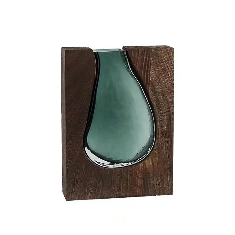 

New Chinese solid wood glass vase home decoration home hotel ornament high-end soft decoration