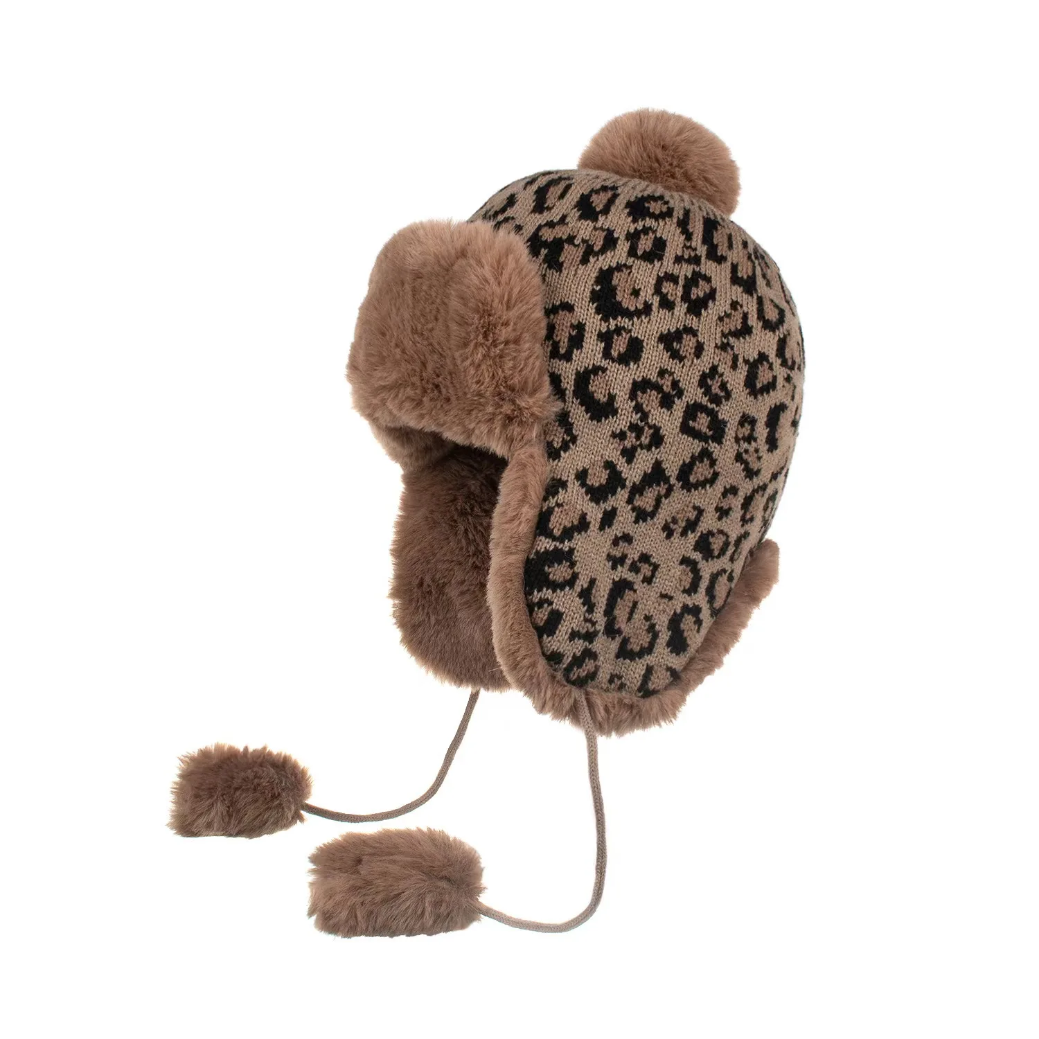 

Зимняя меховая шапка с леопардовым принтом для женщин, Вязаная кашемировая шапка для шеи, зимняя ветрозащитная шапка для лыж, толстые плюшевые пушистые шапочки, капюшон