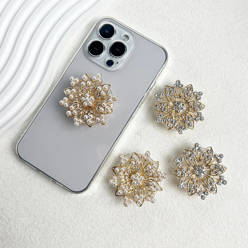 Luxus Qualität Handy Halter Metall Set Perle Mode Buchse Talk Grip Faltbare Telefon Ständer Glänzende Telefon Dekoration