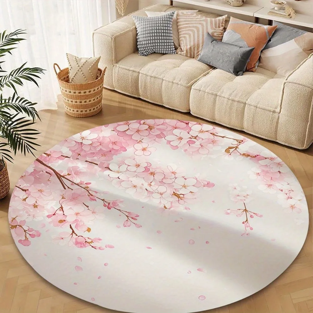 Pink Floral Round Mat - Soft Floor Carpet Non-Slip Rug for Entrance Indoor and Outdoor Doormat Novelty Gift Toilet Floor Protect