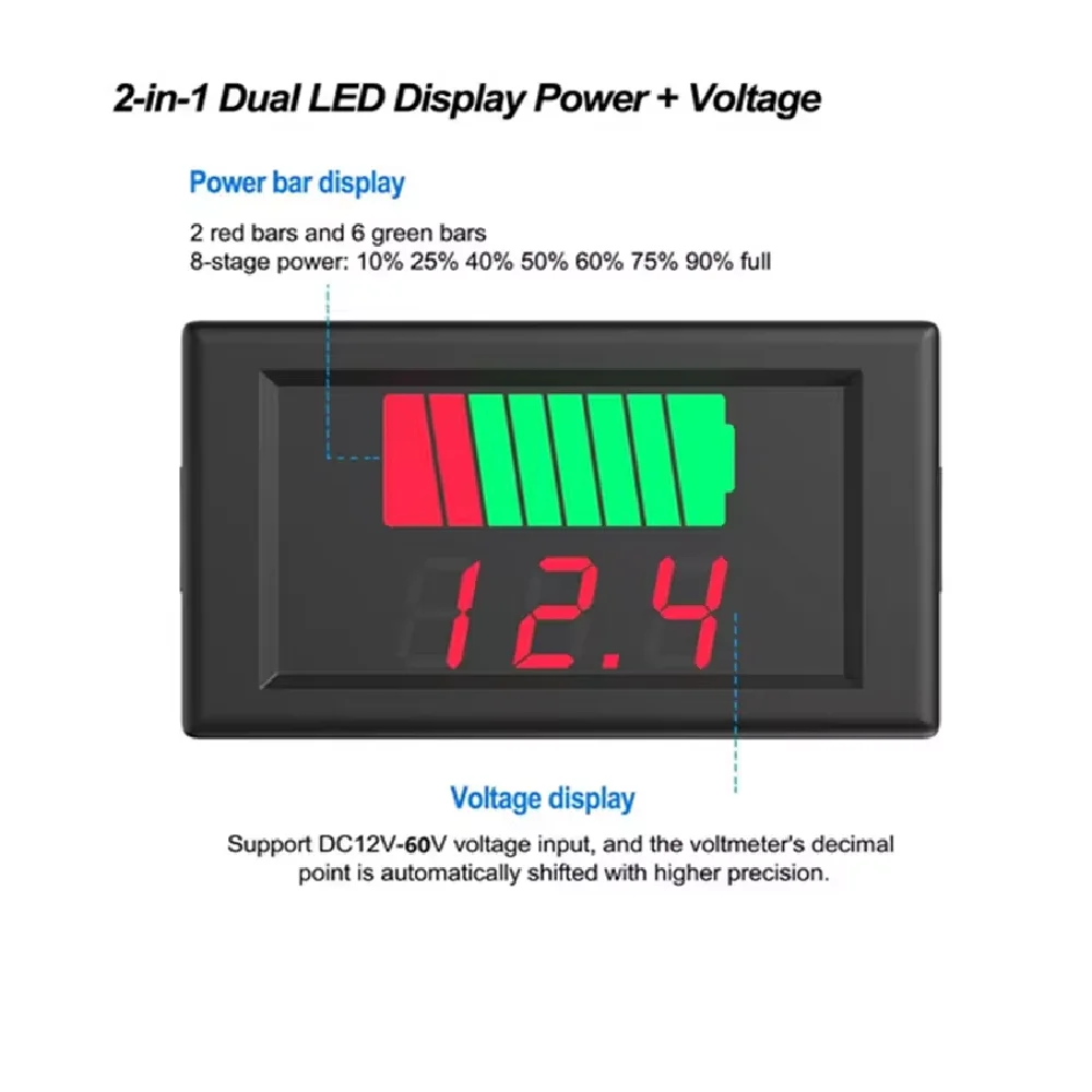 12V 24V 36V 48V 60V Indicatore del livello di carica della batteria per auto Misuratore di capacità della batteria al litio Tester Display LED Tester Voltmetro