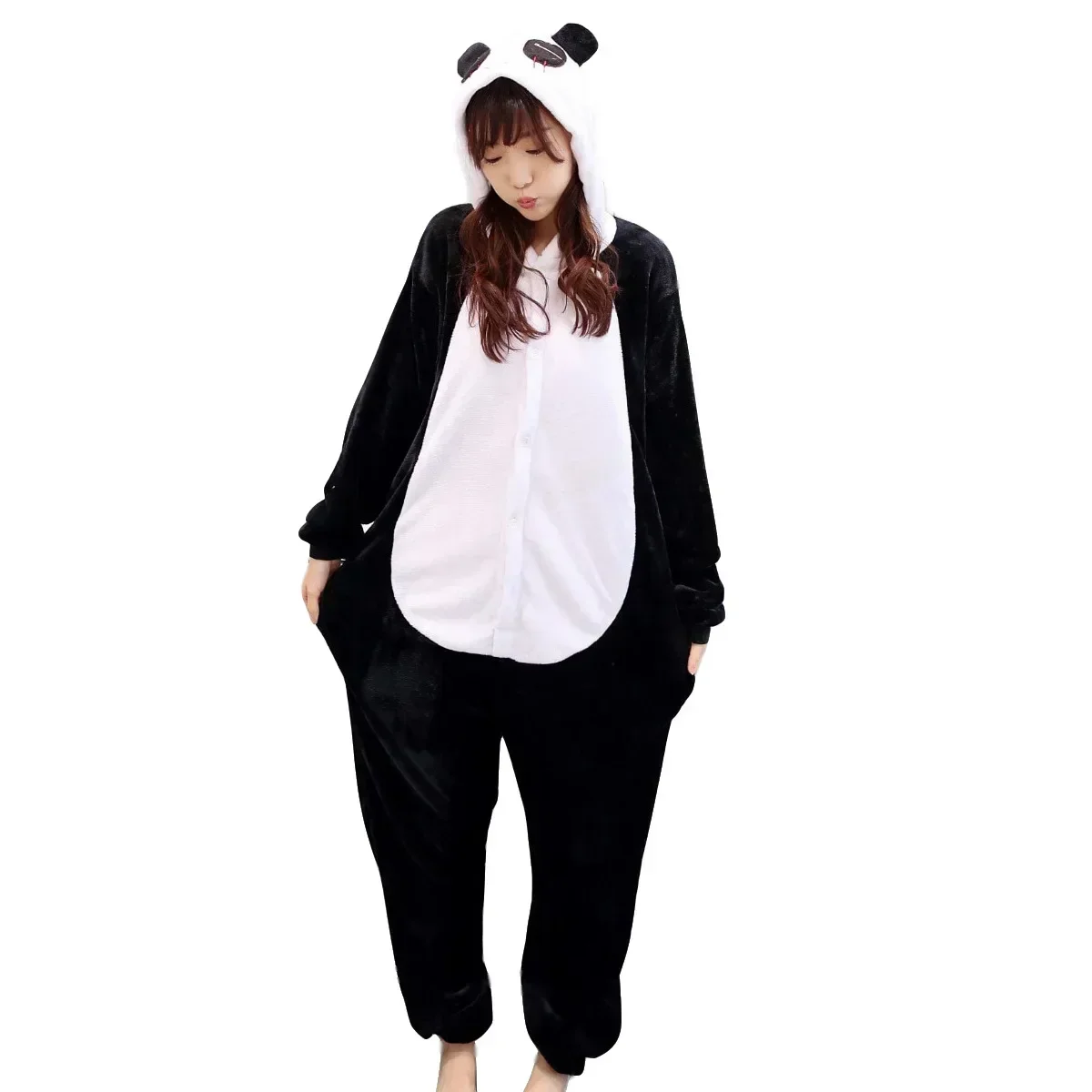 Adult Panda Pajamas One Piece Kids Christmas Cosplay Costume Flannel Warm Animal Homewear Sleepwear for Women Men