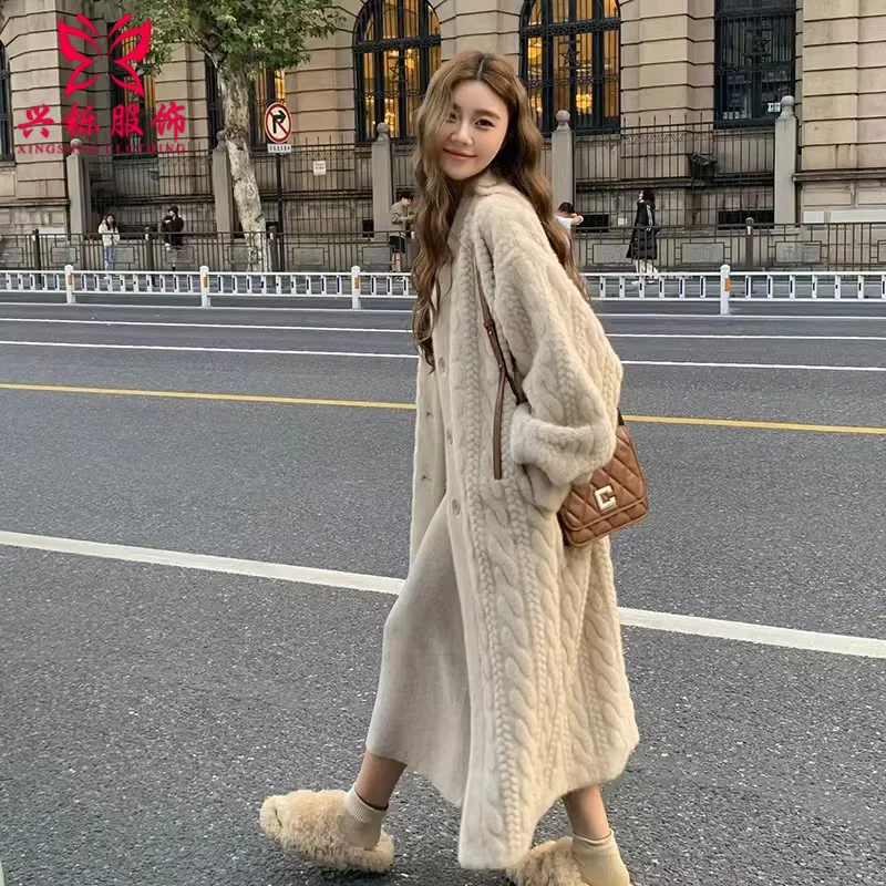 Women Fur Cardigan Thickened Long2025Spring And Autumn V-neck Jacket Female Loose Simple Leisure With Buttons Faux Fur Mink Coat