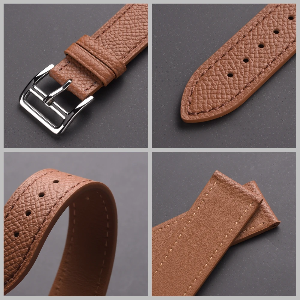 EACHE Genuine Calfskin Leather Watch Band Palm Eposm Straps Top Grain Watchband 18mm 20mm 22mm