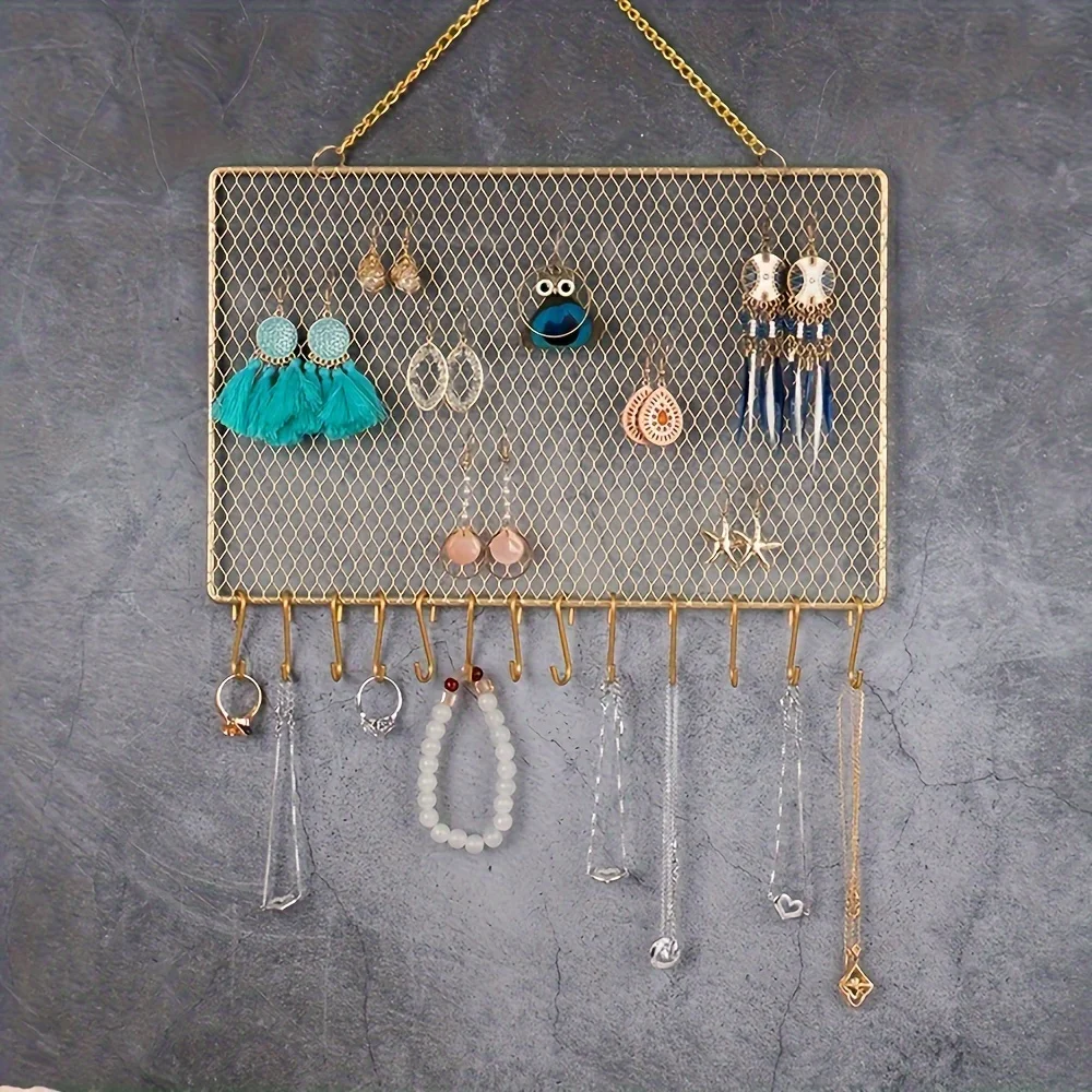 

Metal Jewelry Hanging Rack With Grid Wall Hanging Jewelry Display Rack For Nail Earrings Pendant Necklace Bangle Hair Hoop Disp