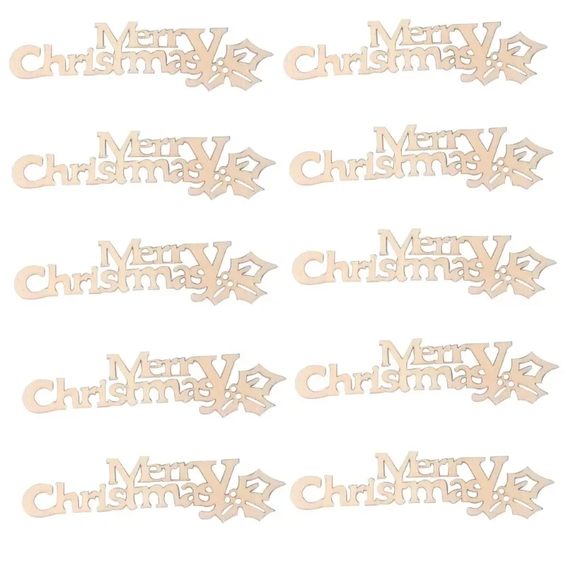 

10pcs Christmas Wood Letter Cutouts Merry Christmas Words Slices DIY Crafts Wood Tag for Window Door Christmas Party