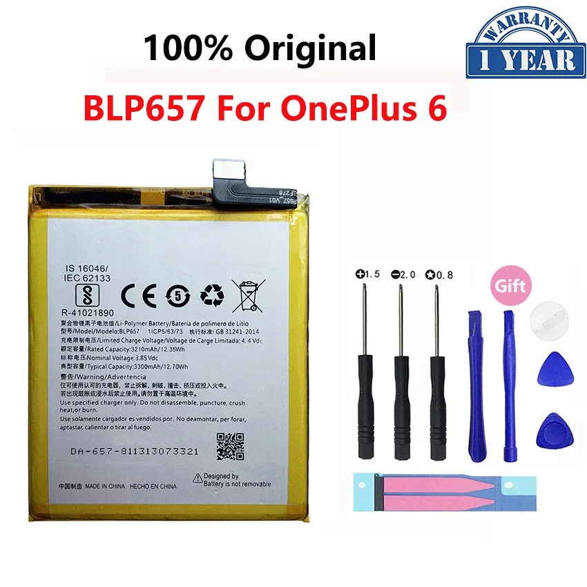 100% Original Battery For OnePlus 1 2 3 1+ One Plus 3 3T 5 5T 6 6T 7 7T 8 7Plus 7Pro 8Pro Pro Plus Phone Replacement Bateria