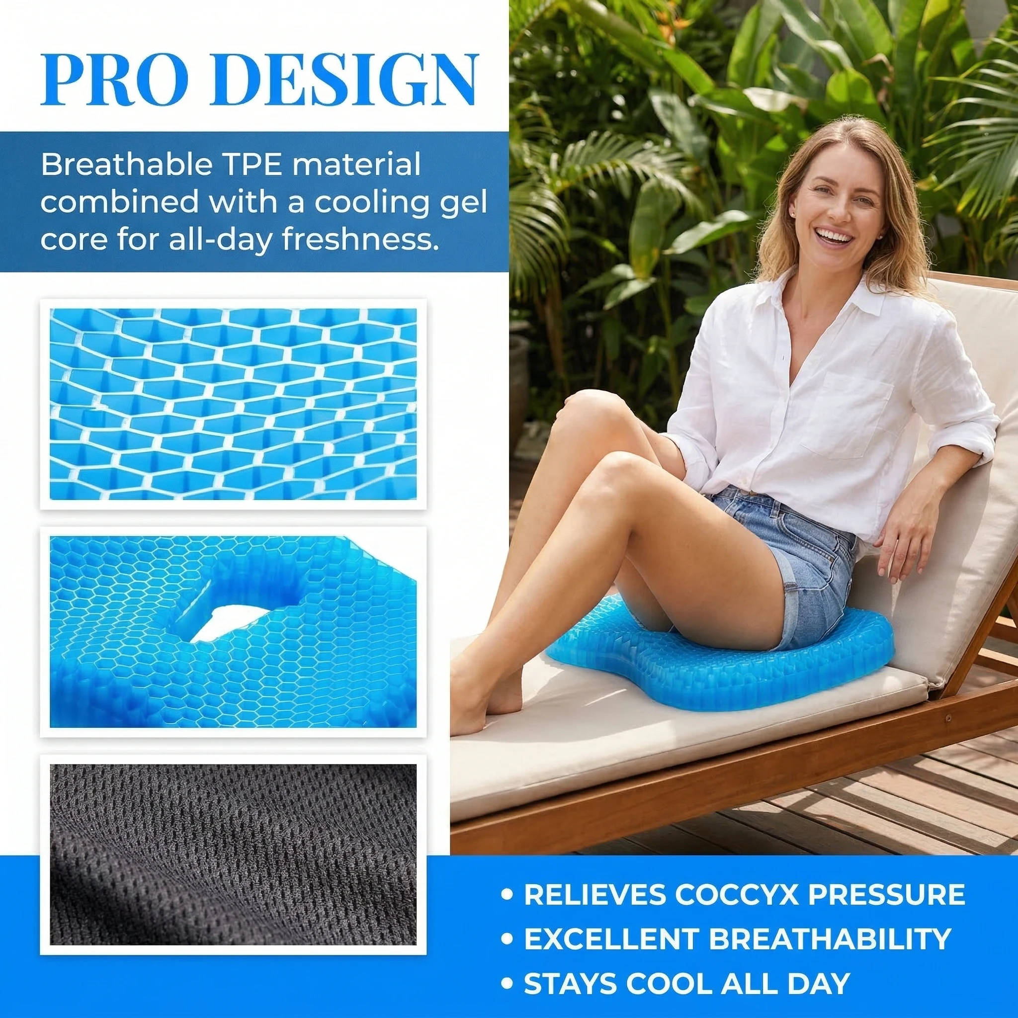 Thickened Silicone Gel Seat Cushion U-Shape Ergonomic Chair Pad Home Office Commuter Honeycomb Breathable Massage Mat