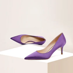 women pumps spring autumn new sexy party dress Stiletto high heels purple satin cloth pointd toe 6cm slip-on daily wear shoes