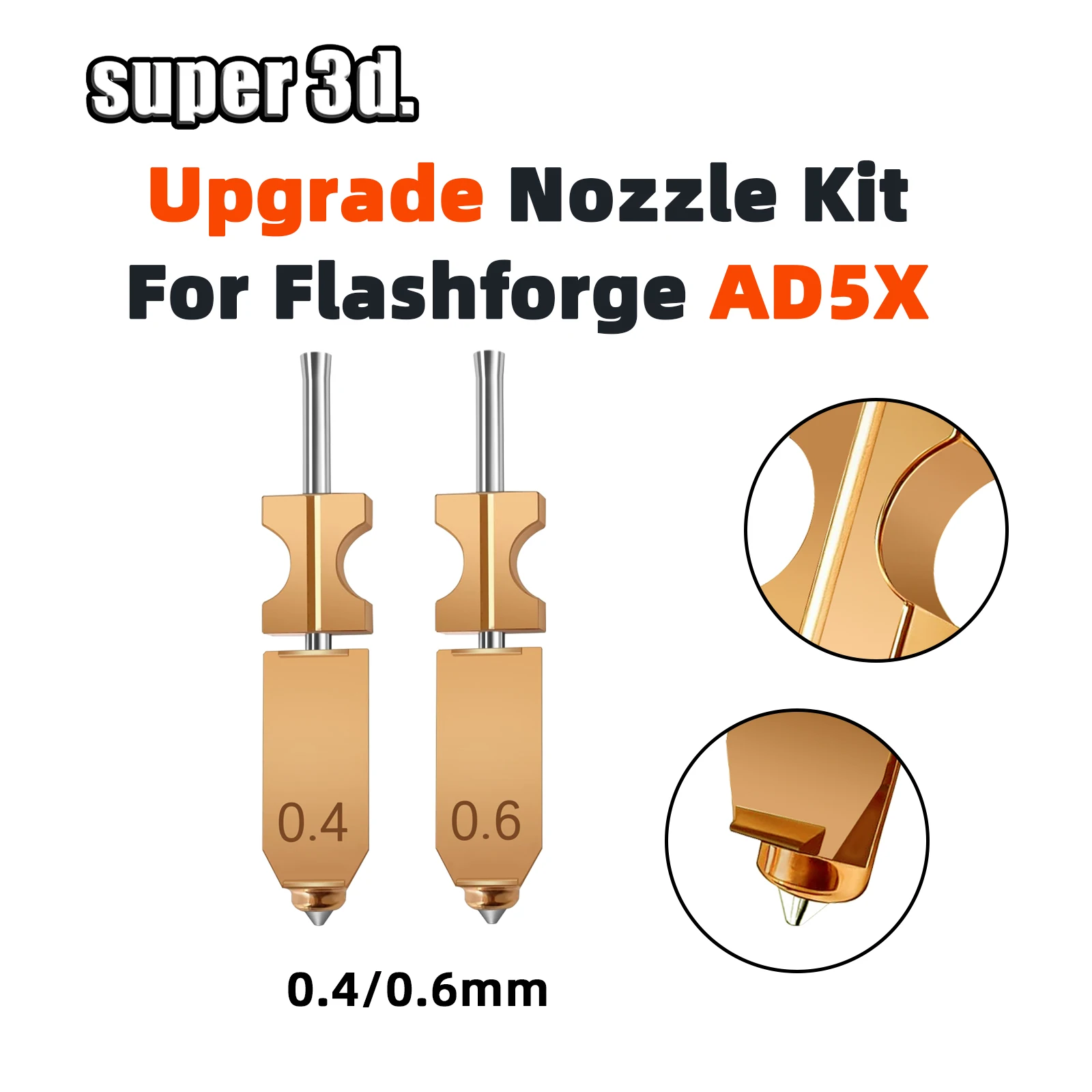 Bimetallic Nozzle For Flashforge AD5X New Upgraded Stainless Steel Hotend Nozzles Quick-Detachable 0.6/0.4mm 3D Printer Parts