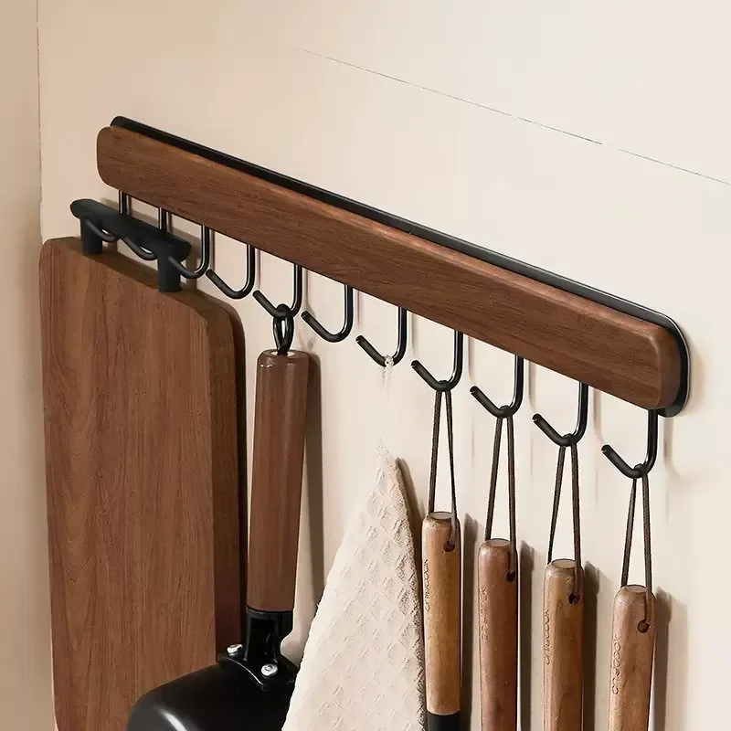 For Non-punching Walnut Kitchen Seasoning Rack Wall-mounted Multi-functional Storage Shelf Spice Organizer Holder