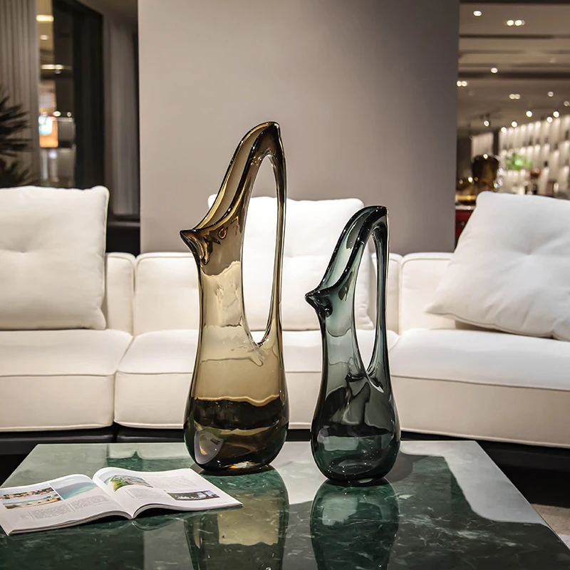 Customized Big Size Handmade Modern Bird Shape Glass Vase For Flowers Home Decoration Villa Interior Design