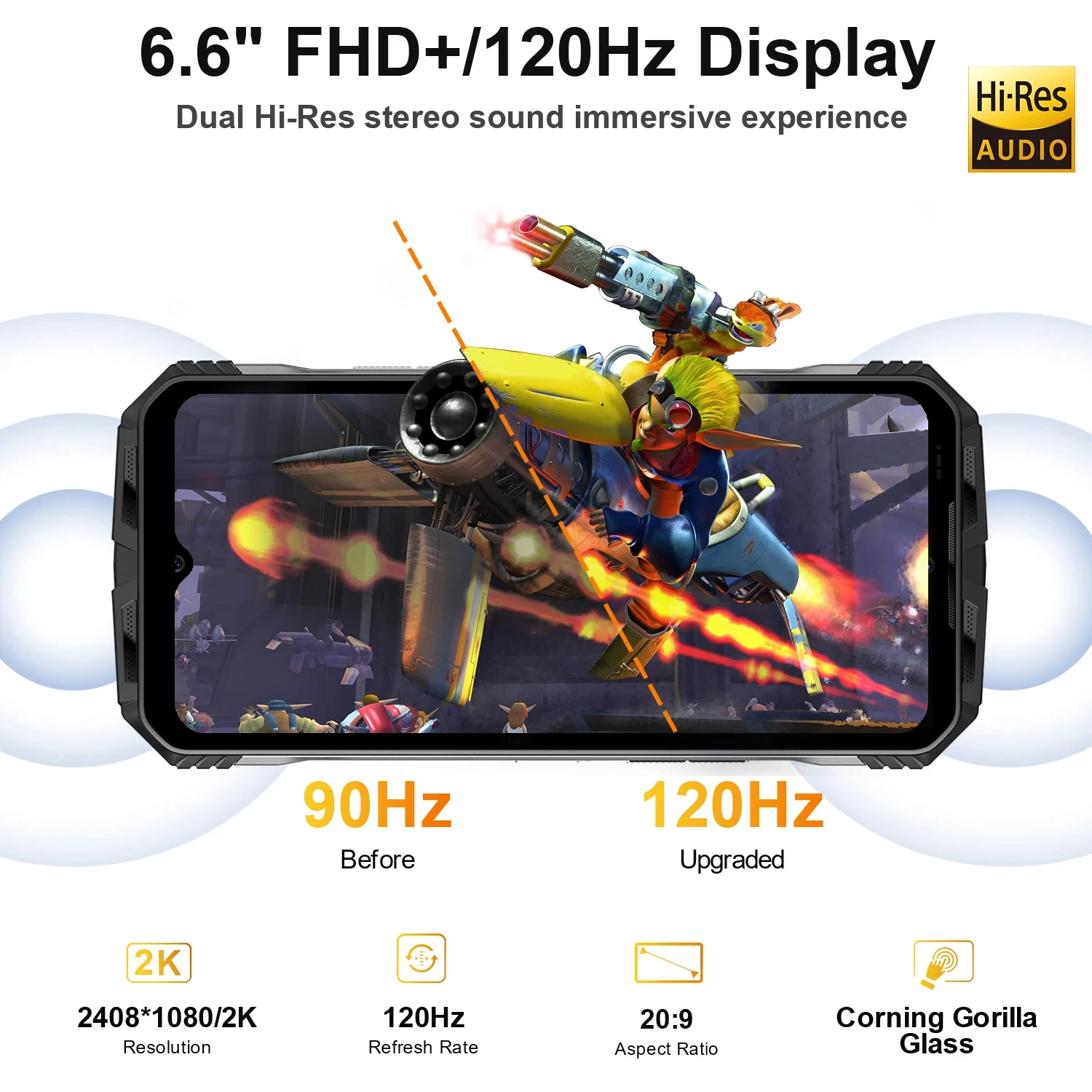 DOOGEE V Max 5G Rugged Phone 6.58" 120Hz Dimensity 1080 Hi-Res 108MP AI Main Camera 12GB RAM 256GB ROM 22000mAh