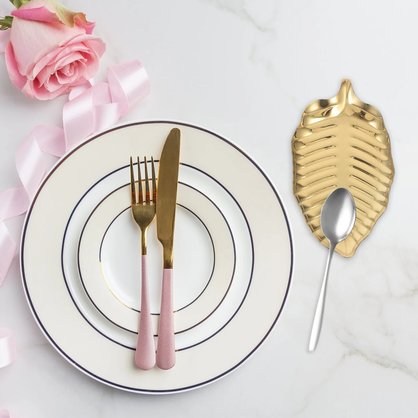 

Stainless Steel Kitchen Spoon Rest Gold Leaf Spoon Holder Coffee Utensil Dessert Jewelry Storage Rack Fork Rest