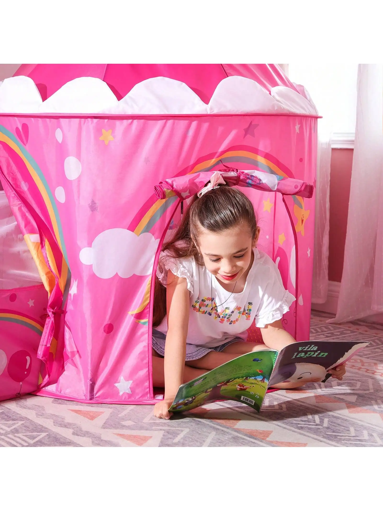 SONGMICS tenda da gioco per bambini unicorno 3 in 1. Include Tunnel, parco giochi con palline, tenda a razzo Pop-Up. Uso interno/esterno.