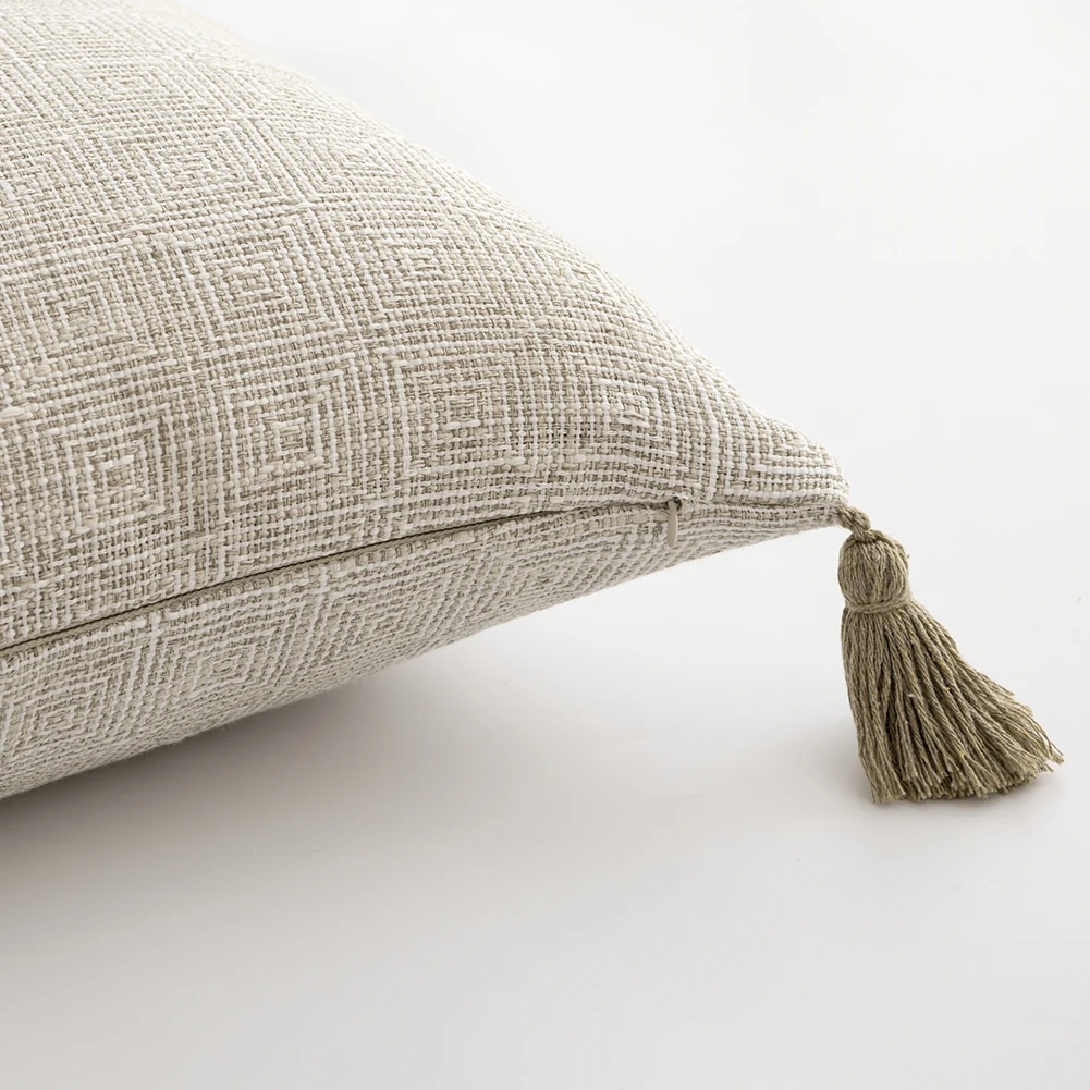KAUNFO Wild Cushion Cover Polyester Fabric Pillowcase Solid Color Striped Plaid Tassel Custom For Bedroom Living Room
