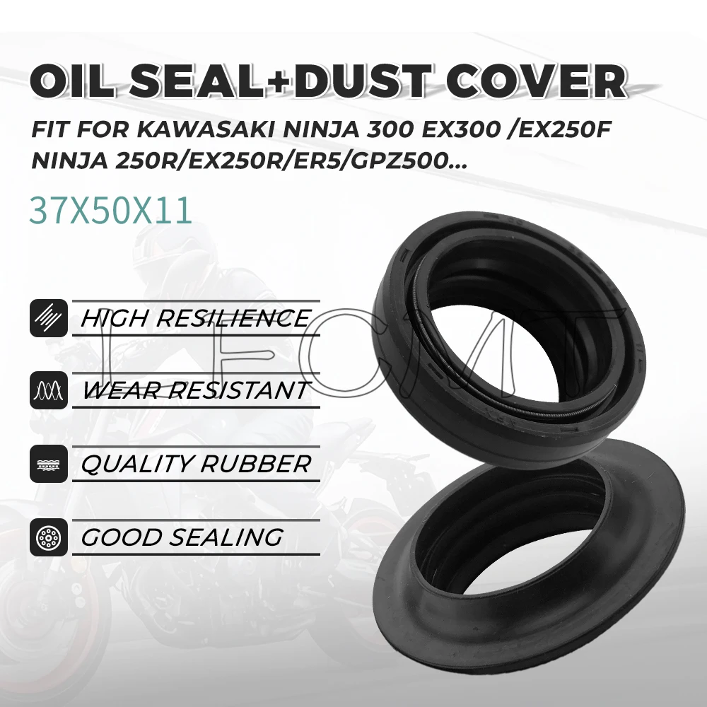 

37x50x11 37*50 Motorcycle Front Fork Damper Oil Dust Seal Fit for Kawasaki Ninja 300 EX300 EX250F Ninja 250R EX250R ER5 GPZ500