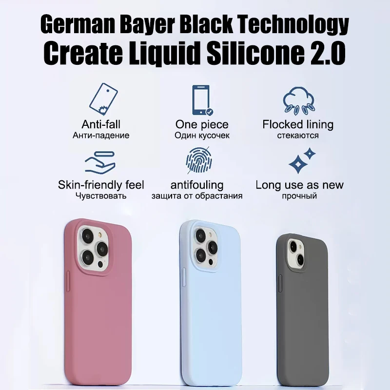 Original Liquid Silicone Phone Case For APPLE iPhone 11 13 12 14 15 Pro Max Cases For iPhone 15 Plus Shockproof Protective Cover