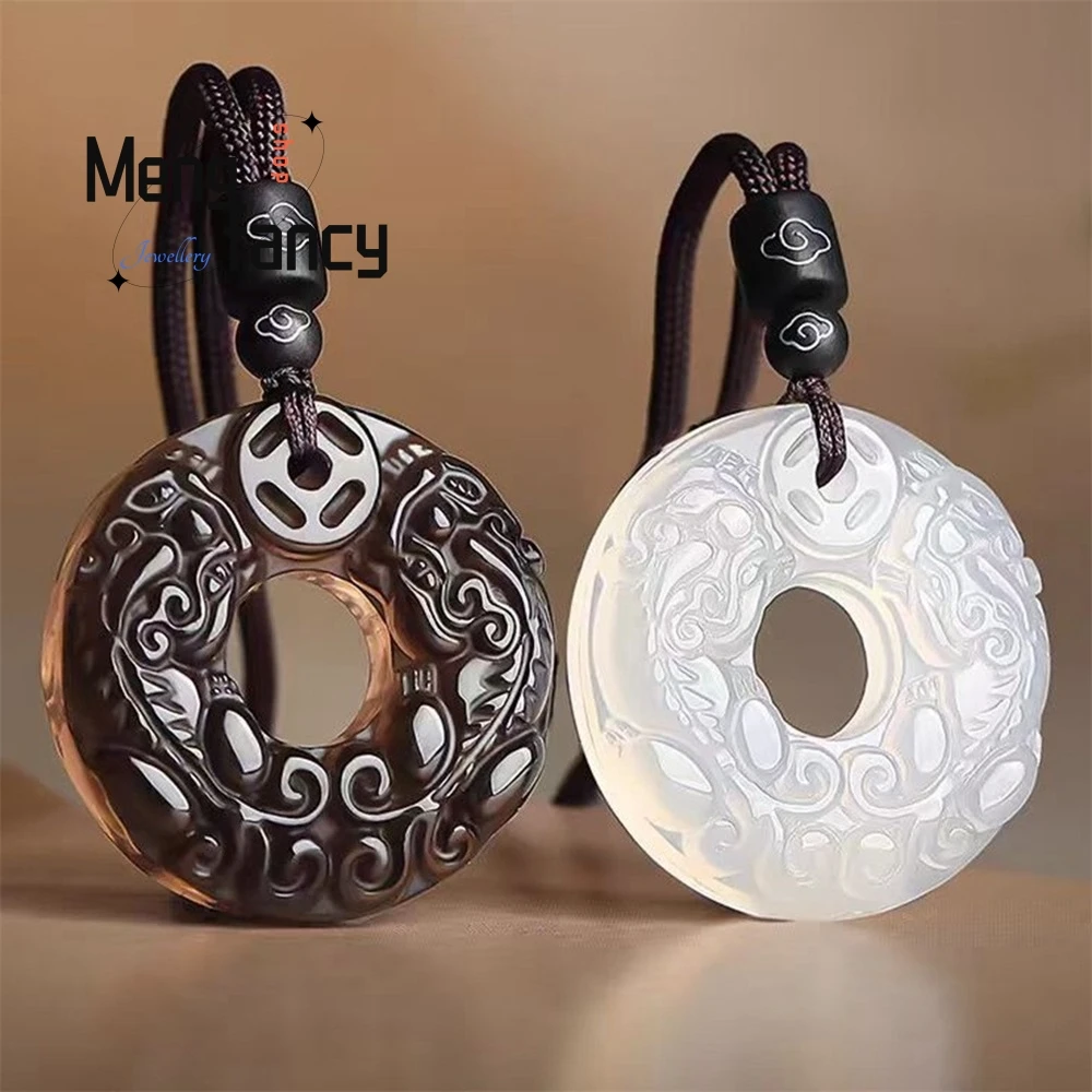 

Natural White Chalcedony Peace Pendant, Obsidian Pi Xiu Peace Pendant For Men And Women, Chalcedony Pendant Fashion Jewelry